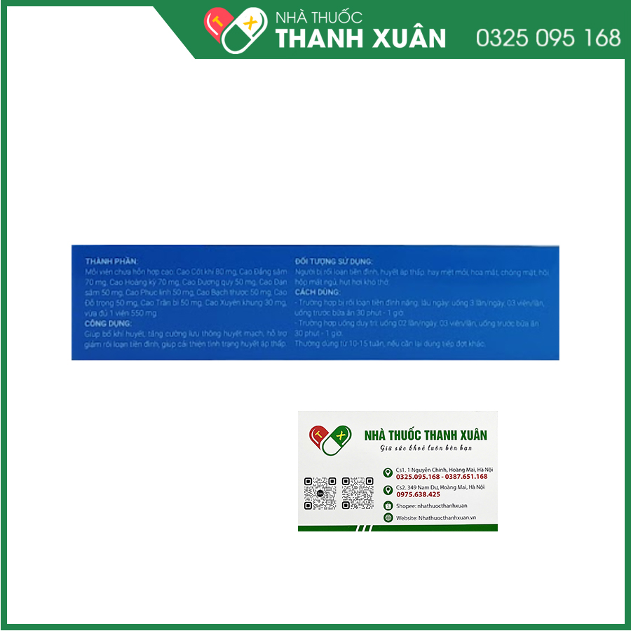Tiền Đình Sao Thiên Y giúp hỗ trợ bổ khí huyết, giảm rối loạn tiền đình, giúp cải thiện tình trạng huyết áp thấ